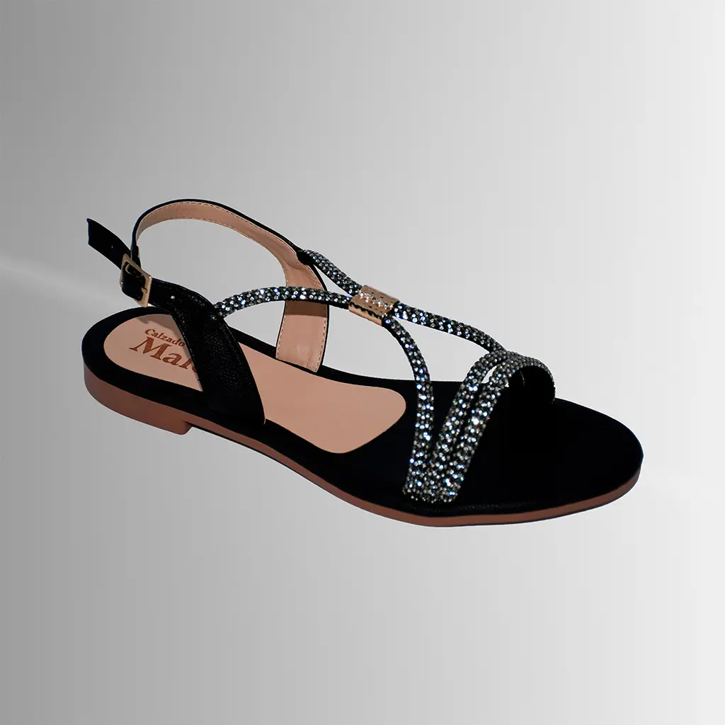 Una plana negra con brillos para eventos, cenas y días en los que quieres destacar cómoda.